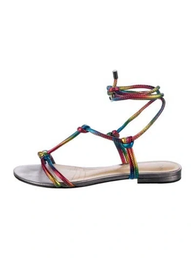 Pre-owned Alexandre Birman Leather Printed Sandals In Silver