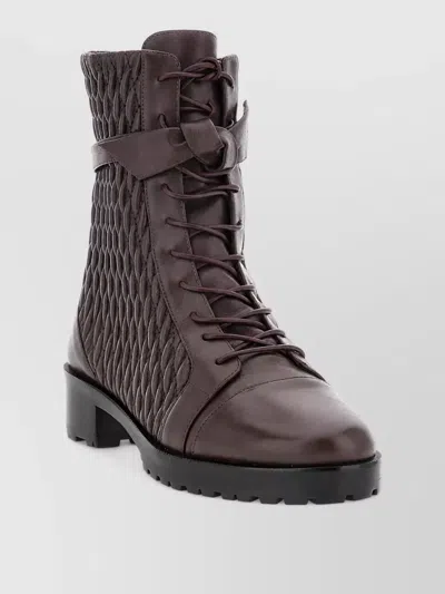 Alexandre Birman Leather Quilted Clarita Combat Ankle Boots In Brown