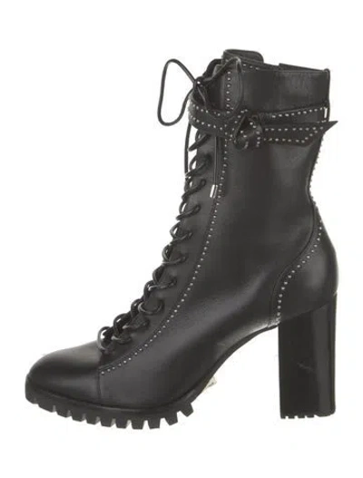 Pre-owned Alexandre Birman Leather Studded Accents Lace-up Boots In Black