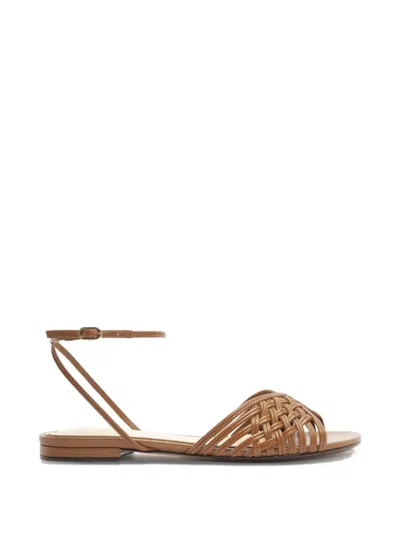 Alexandre Birman Lilian Woven Flat Ankle Strap Sandal In Brown
