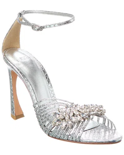 Alexandre Birman Lisa Crystal 100 Embossed Leather Sandal In Silver