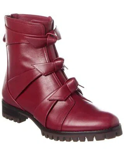 Pre-owned Alexandre Birman Lolita Waterproof Leather Combat Boot Women's In Red