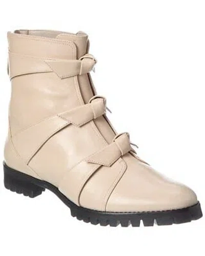 Pre-owned Alexandre Birman Lolita Waterproof Leather Combat Bootie Women's In Gray