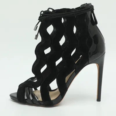 Pre-owned Alexandre Birman Loreta Size 36 Black Patent Leather And Velvet Cage Ankle Length Boots