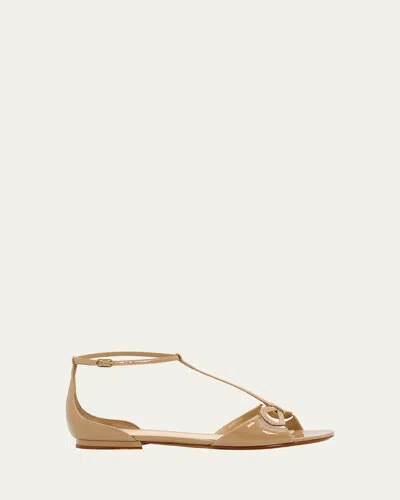 Alexandre Birman Malu Patent Leather Bow Sandals In Brown