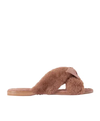 Alexandre Birman Maxi Clarita Bow-embellished Suede-trimmed Shearling Slides In Brown
