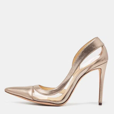 Pre-owned Alexandre Birman Metallic Beige Leather And Pvc D'orsay Pumps Size 40.5