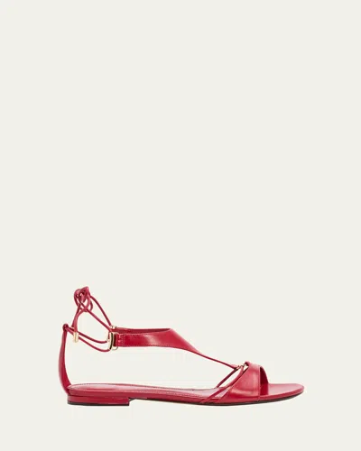 Alexandre Birman Mimi Leather Flat Sandals In Red