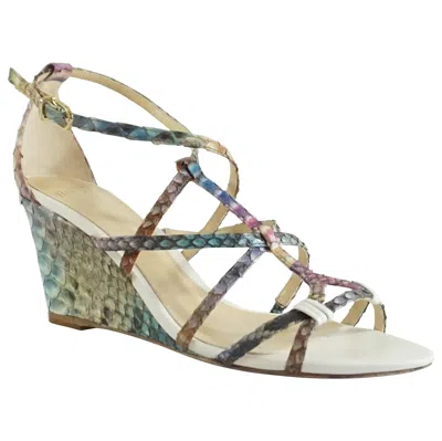 Pre-owned Alexandre Birman Multi Snake Strappy Wedges - 36.5 In Brown
