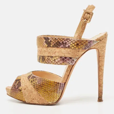 Pre-owned Alexandre Birman Multicolor Cord And Python Leather Ankle Strap Sandals Size 41