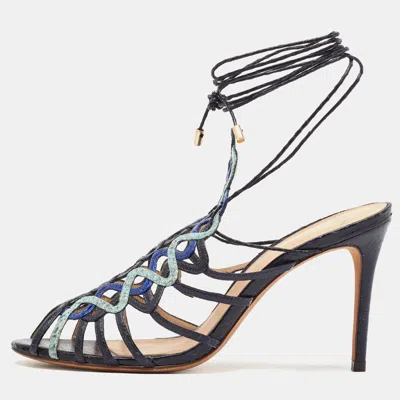Pre-owned Alexandre Birman Multicolor Snakeskin Caged Ankle Wrap Sandals Size 39.5