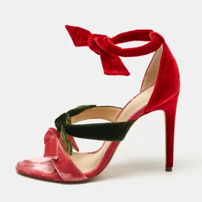 Alexandre Birman Multicolor Velvet Gianna Three Bow Ankle Wrap Sandals In Red