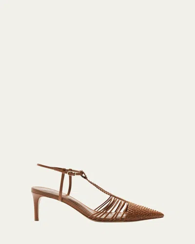 Alexandre Birman Nessa Pointed Woven Leather Sandals In Espresso