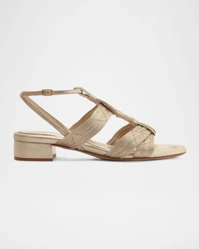 ALEXANDRE BIRMAN OLGA METALLIC LEATHER BLOCK-HEEL STRAPPY SANDALS