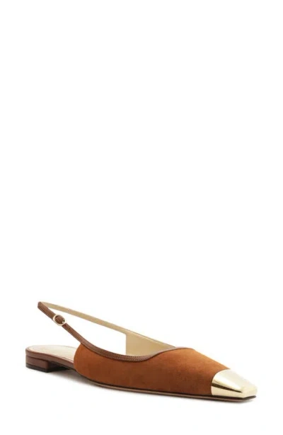 Alexandre Birman Olivia Cap Toe Slingback Flat In Espresso/ Light Gold