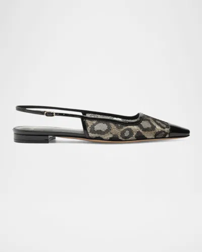 ALEXANDRE BIRMAN OLIVIA LEOPARD LACE AND LEATHER BALLERINA FLATS