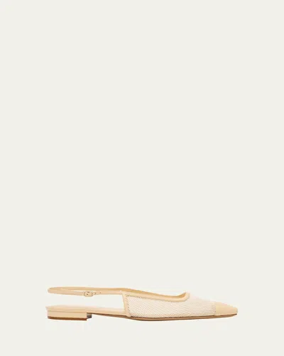 Alexandre Birman Olivia Mesh Leather Cap-toe Slingback Ballerina Flats In Neutral
