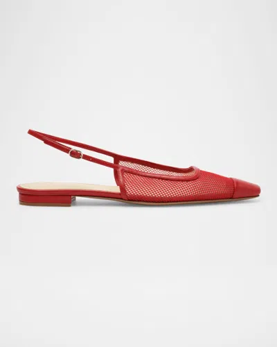 Alexandre Birman Olivia Mesh Slingback Flats In Flame