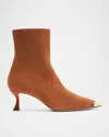 Alexandre Birman Olivia Suede Cap-toe Booties In Toast