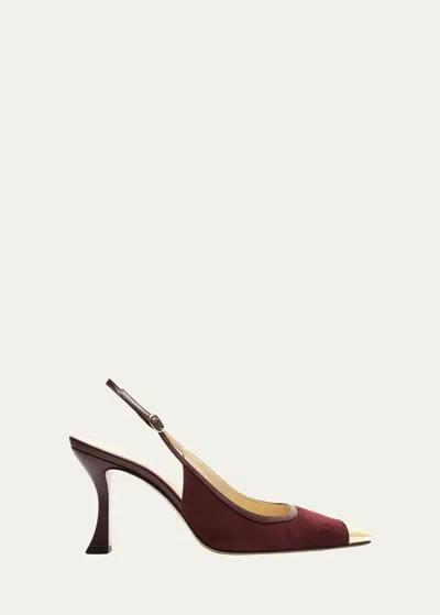 Alexandre Birman Olivia Suede Cap-toe Slingback Pumps In Cherry Lacquerlig