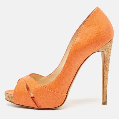 Alexandre Birman Orange Raffia Peep Toe Pumps