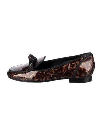 Pre-owned Alexandre Birman Patent Leather Animal Print Loafers In Brown