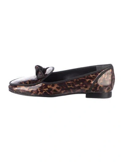Pre-owned Alexandre Birman Patent Leather Animal Print Loafers In Brown
