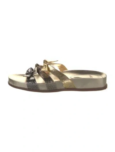 Pre-owned Alexandre Birman Patent Leather Animal Print Slides In Metallic