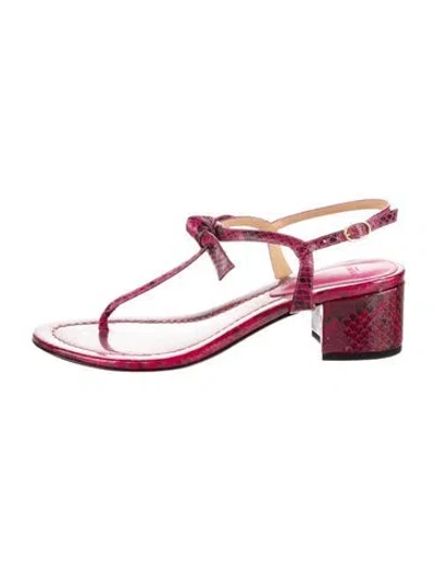 Pre-owned Alexandre Birman Patent Leather Animal Print T-strap Sandals In Pink