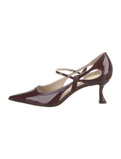 Pre-owned Alexandre Birman Patent Leather Cutout Accent T-strap Pumps In Burgundy