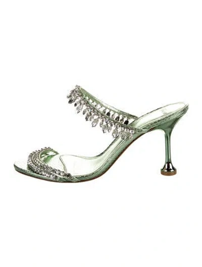 Pre-owned Alexandre Birman Patterned Crystal Embellishments Slides In Green