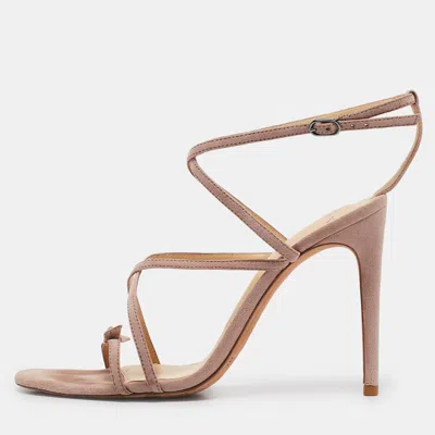 Pre-owned Alexandre Birman Pink Suede Bow Strappy Sandals Size 38
