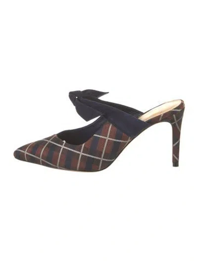 Pre-owned Alexandre Birman Plaid Print Bow Accents Mules In Blue