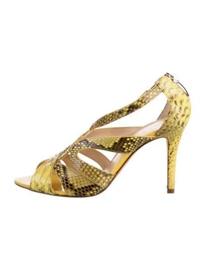 Pre-owned Alexandre Birman Python Animal Print Sandals In Yellow