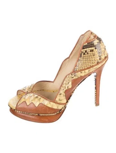 Pre-owned Alexandre Birman Python Animal Print Slingback Pumps In Yellow