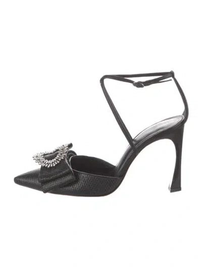 Pre-owned Alexandre Birman Raffia Bow Accents D'orsay Pumps In Black