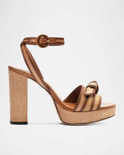 Alexandre Birman Raffia Bow Ankle-strap Platform Sandals In Espresso
