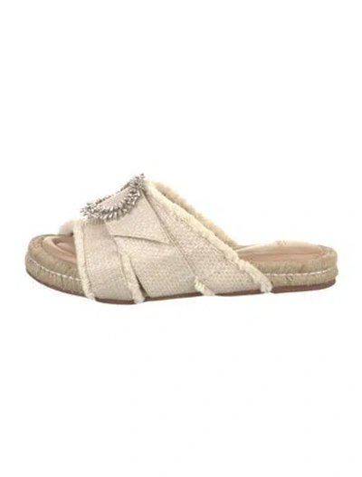 Pre-owned Alexandre Birman Raffia Crystal Embellishments Slides In Neutrals