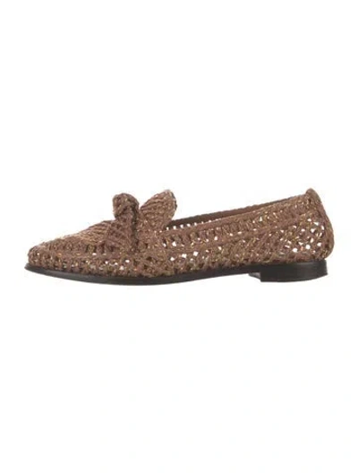Pre-owned Alexandre Birman Raffia Tweed Pattern Loafers In Gold/neutrals