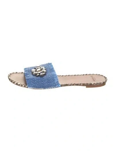 Pre-owned Alexandre Birman Raffia Whipstitch Trim Slides In Blue