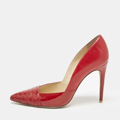 Pre-owned Alexandre Birman Red Leather And Python Leather Pointed Toe Pumps Size 40
