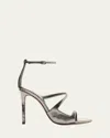 Alexandre Birman Sadie Metallic Asymmetrical Ankle-strap Sandals In Pewter