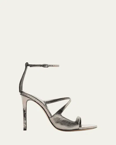 Alexandre Birman Sadie Metallic Asymmetrical Ankle-strap Sandals In Pewter