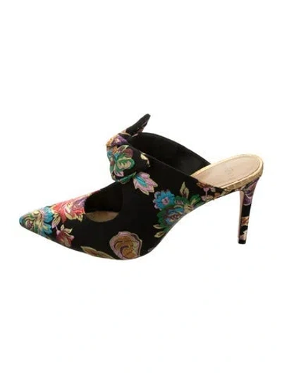 Pre-owned Alexandre Birman Satin Floral Print Mules In Black