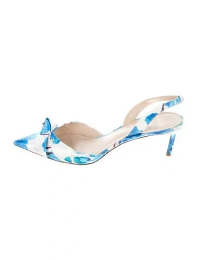 Pre-owned Alexandre Birman Satin Floral Print Slingback Pumps In Blue