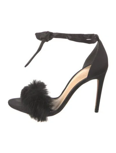 Pre-owned Alexandre Birman Satin Fur Trim Sandals In Black