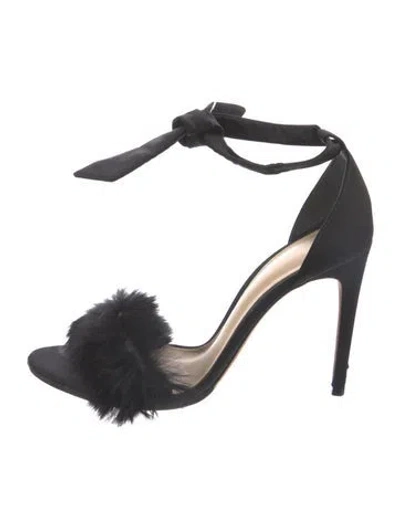 Pre-owned Alexandre Birman Satin Fur Trim Sandals In Black