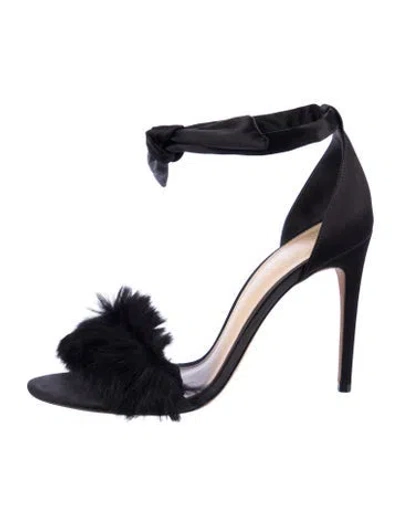 Pre-owned Alexandre Birman Satin Fur Trim Sandals In Blue