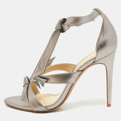 Pre-owned Alexandre Birman Silver Leather Ankle Strap Sandals Size 41 In Metallic