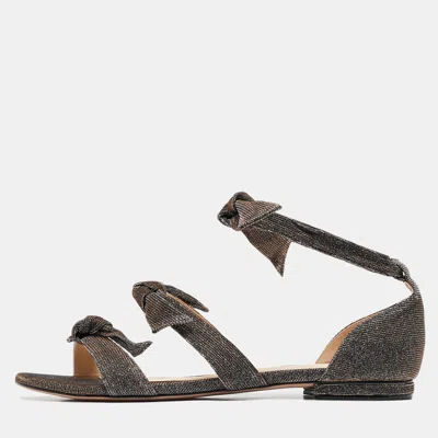 Pre-owned Alexandre Birman Silver/brown Glitter Ankle-wrap Flat Sandals Size 40 In Metallic